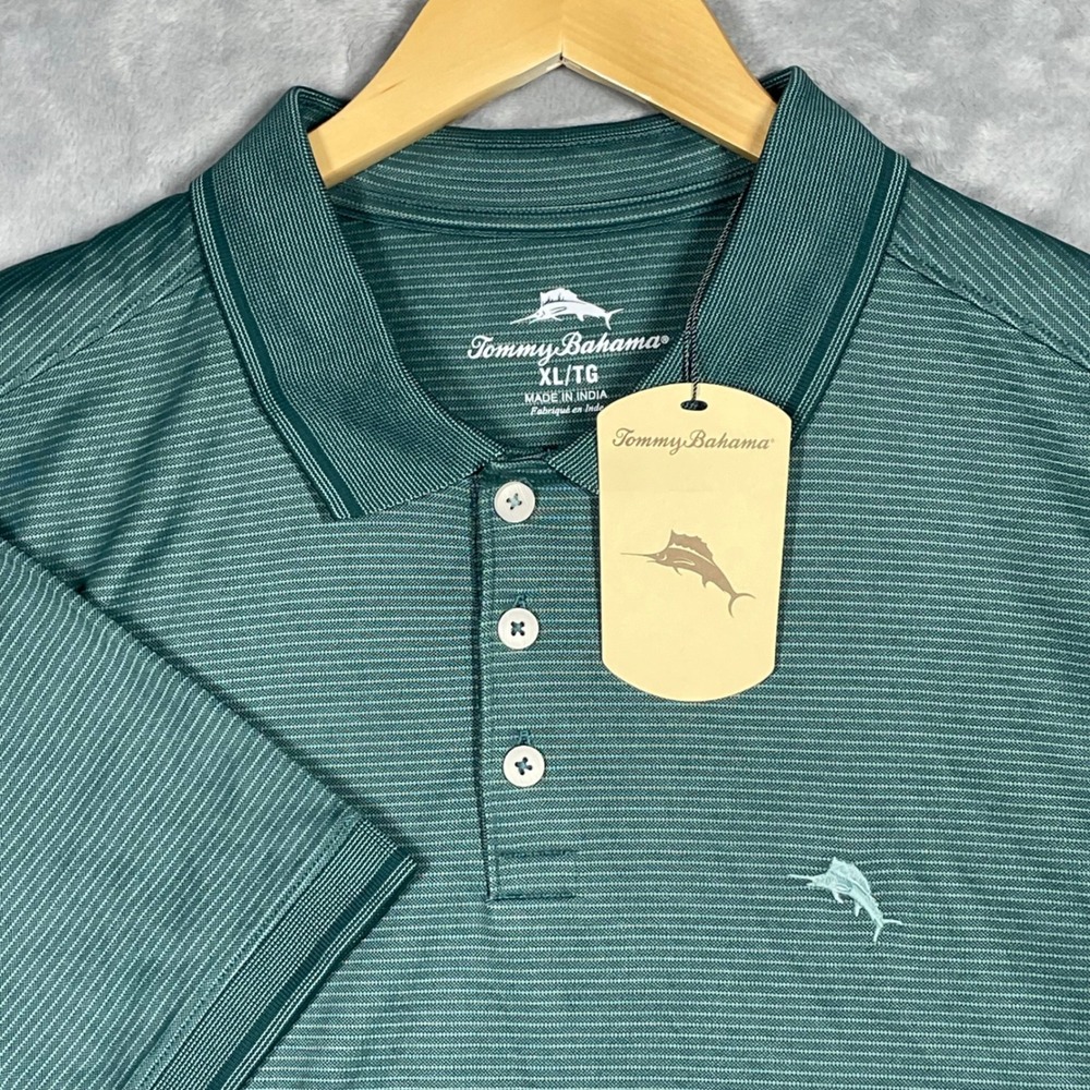 Tommy Bahama Mens Polo Shirt XL Dark Jasper Green Micro Stripe ST226364TX NWT